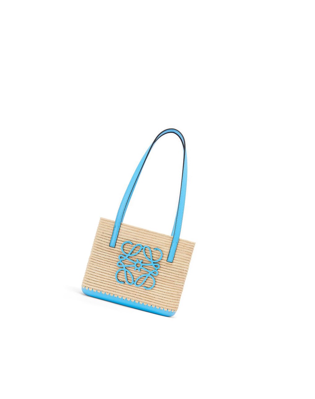 Loewe Mini Square Basket bag in raffia and calfskin Bleu | 6134EOXUZ