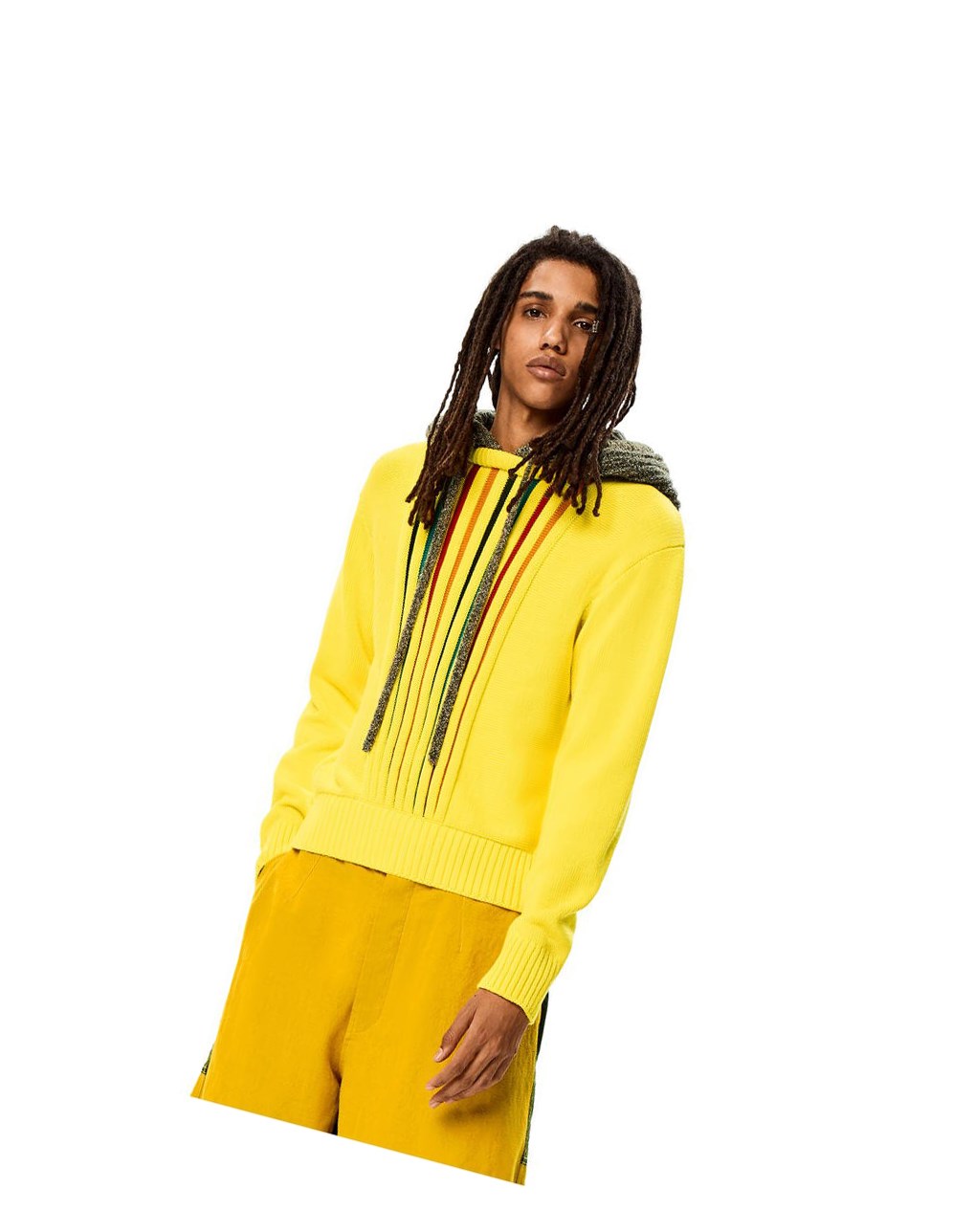 Loewe Multi-colour knit hoodie in cotton Jaune | 1659KEDMB