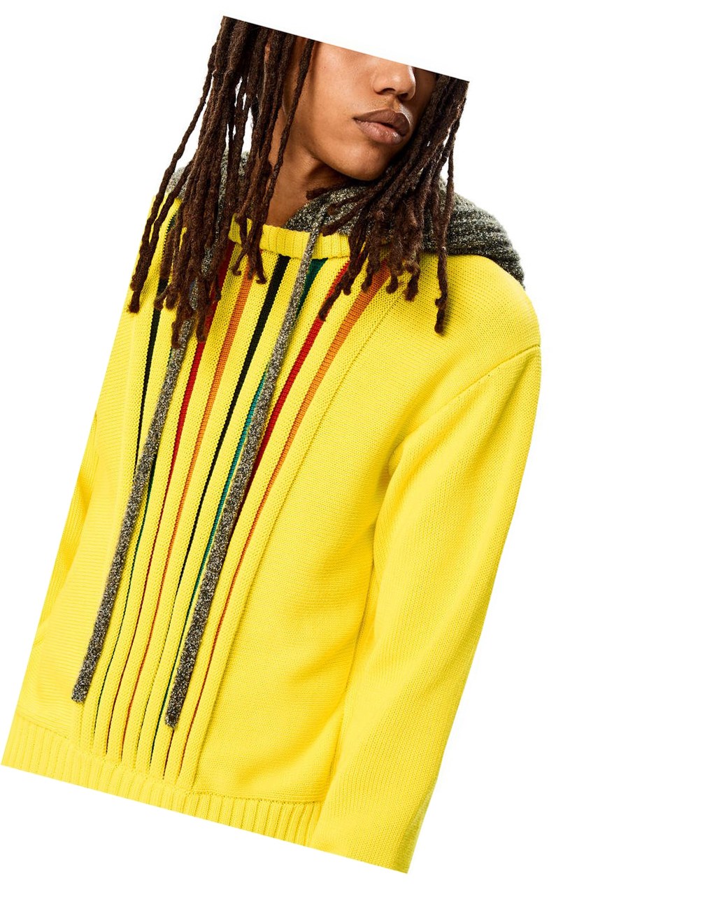 Loewe Multi-colour knit hoodie in cotton Jaune | 1659KEDMB