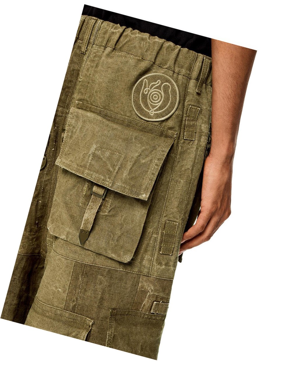 Loewe Multi-pocket bermuda shorts in cotton and linen Vert | 3479THXRM