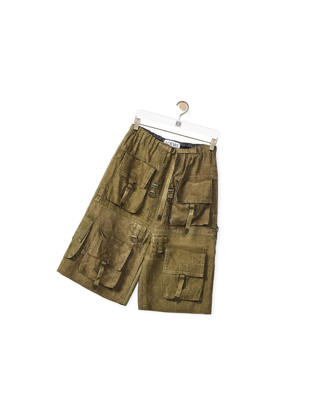 Loewe Multi-pocket bermuda shorts in cotton and linen Vert | 3479THXRM