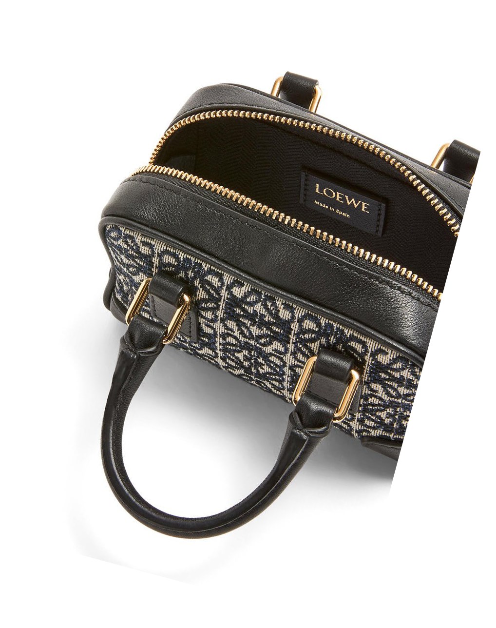 Loewe Nano Amazona in Anagram jacquard and calfskin Bleu Marine Noir | 7184SQOUX