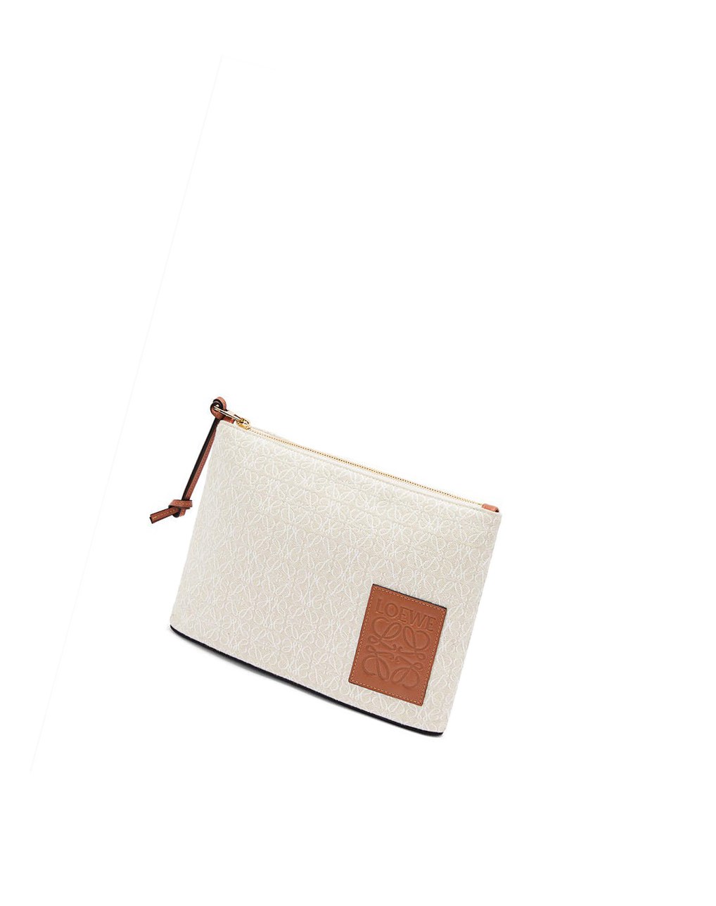 Loewe Oblong pouch in Anagram jacquard and calfskin Ecru / Tan | 1586CUKYB