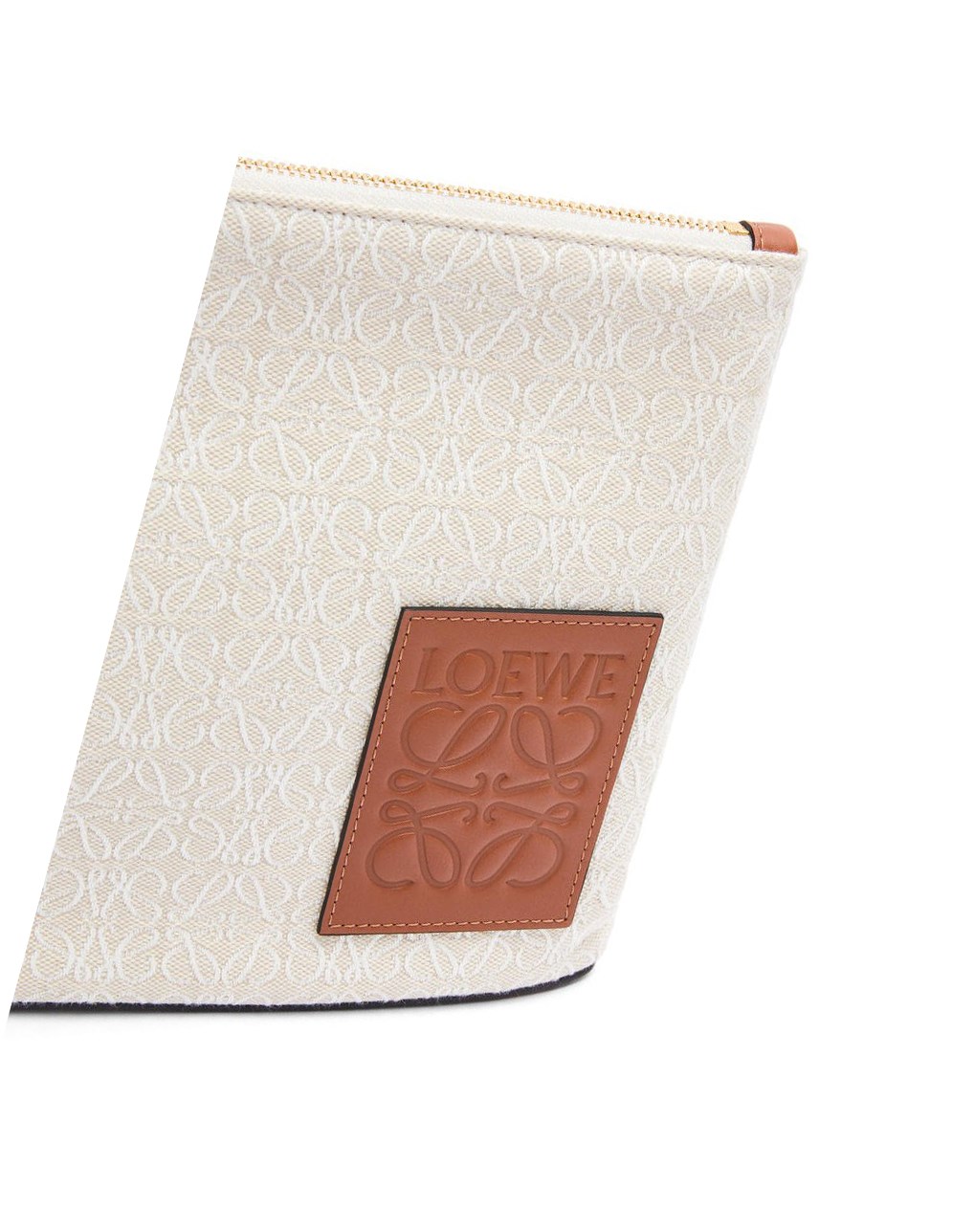 Loewe Oblong pouch in Anagram jacquard and calfskin Ecru / Tan | 1586CUKYB