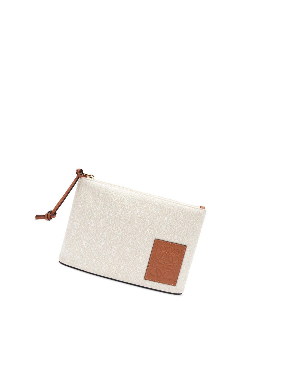 Loewe Oblong pouch in Anagram jacquard and calfskin Ecru / Tan | 1586CUKYB