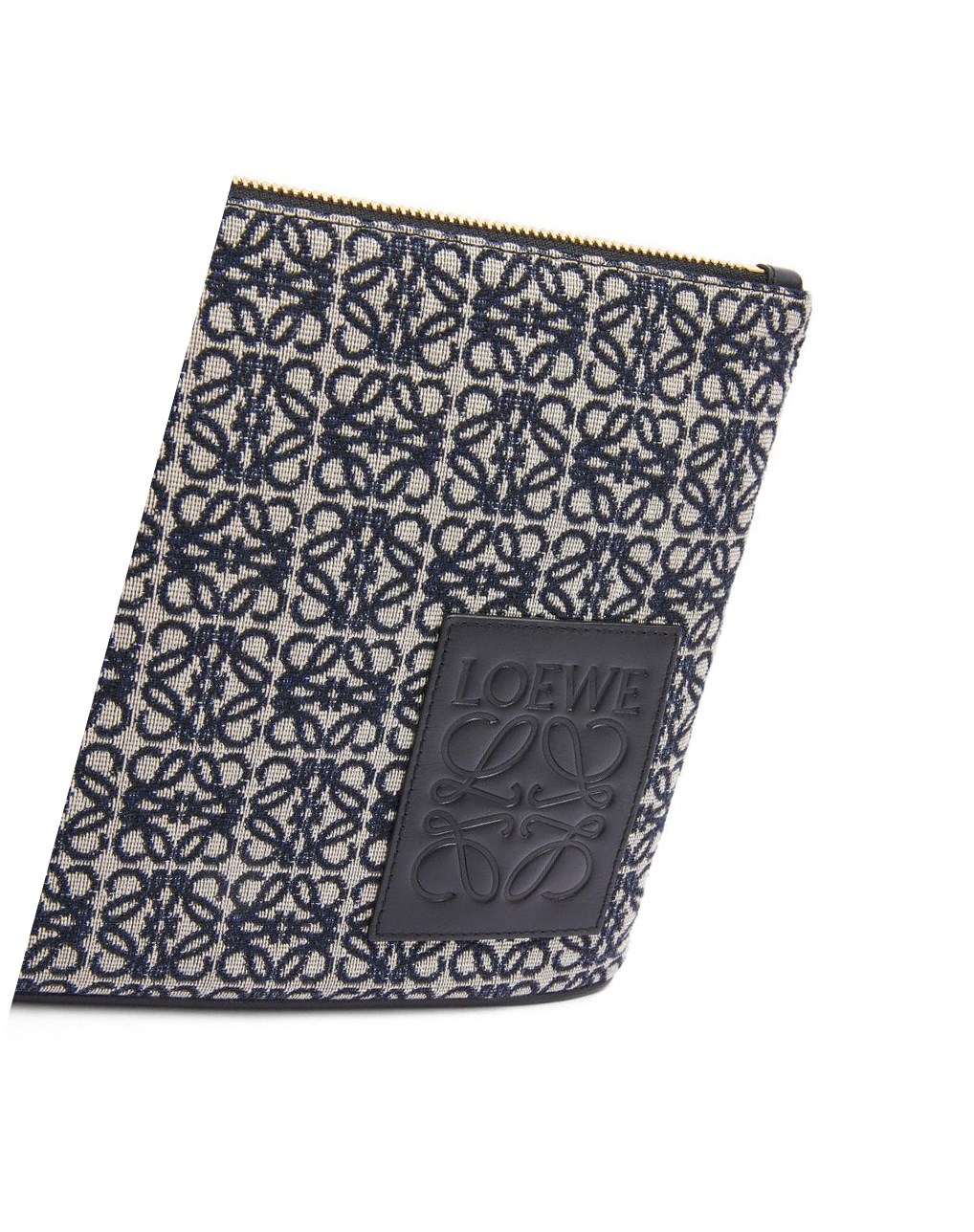 Loewe Oblong pouch in Anagram jacquard and calfskin Bleu Marine Noir | 2907LBZPS