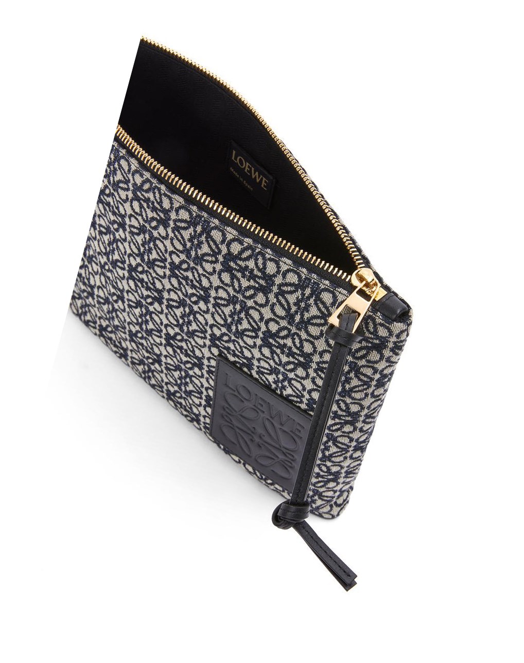 Loewe Oblong pouch in Anagram jacquard and calfskin Bleu Marine Noir | 3572LHKYI