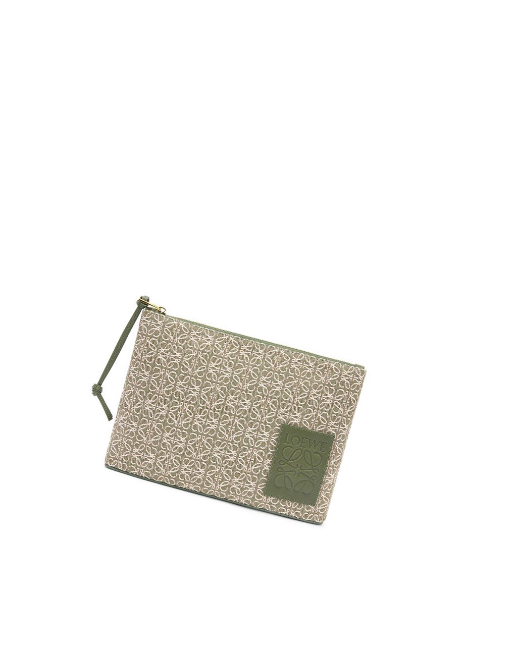 Loewe Oblong pouch in Anagram jacquard and calfskin Vert Vert | 5429CTPMV