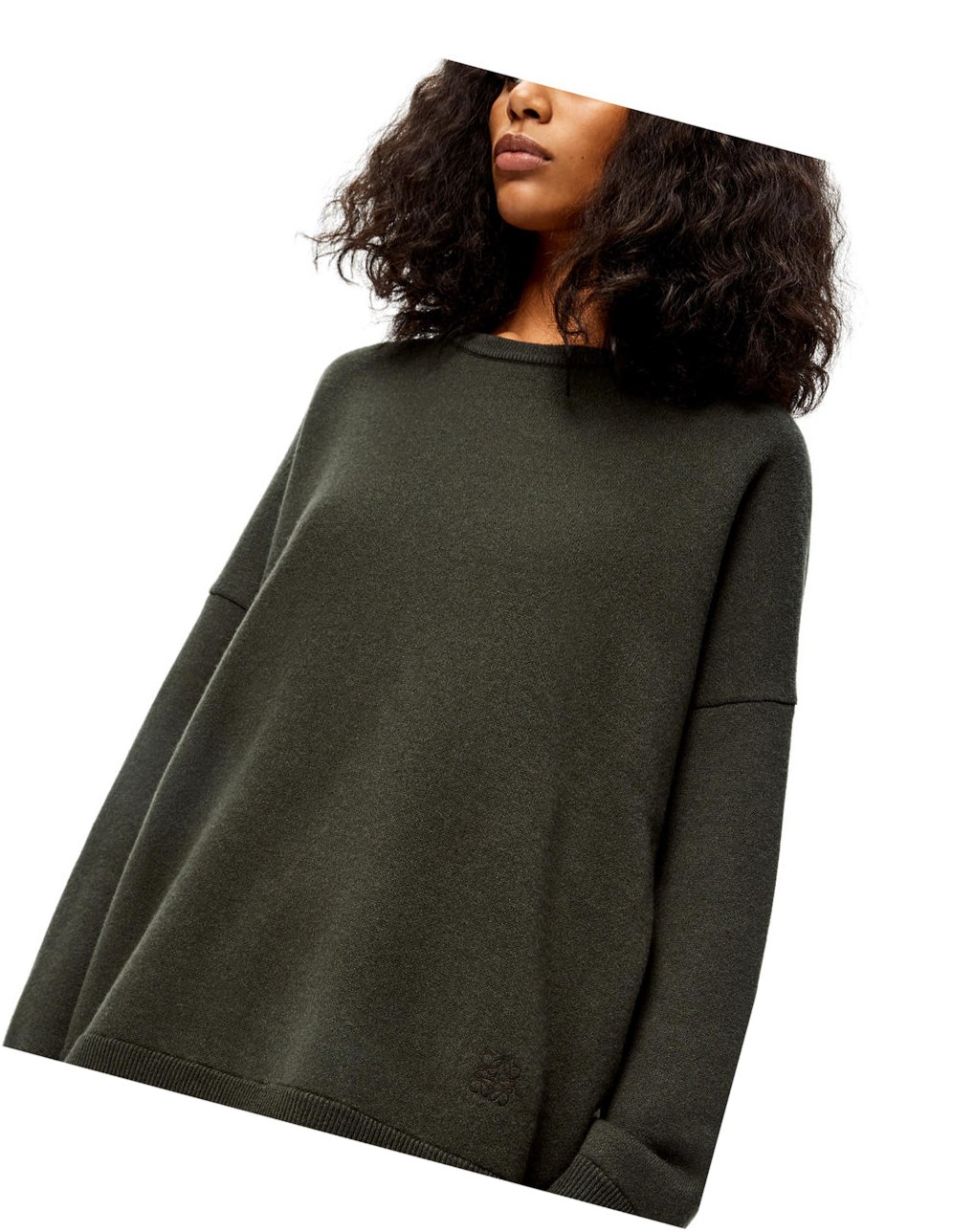 Loewe Oversize crewneck sweater in cashmere Kaki Vert | 7019VGQOU