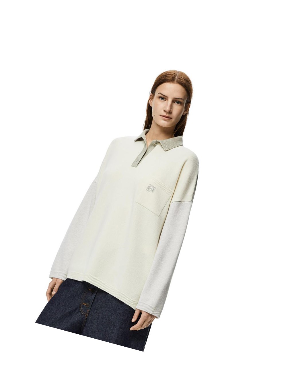 Loewe Oversize polo collar sweater in wool Grise | 9475CVOAP