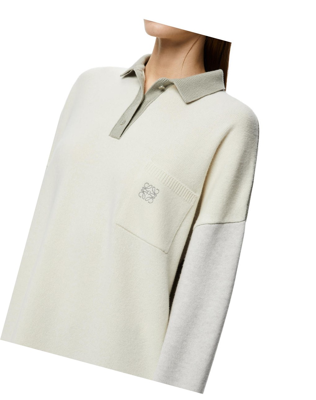 Loewe Oversize polo collar sweater in wool Grise | 9475CVOAP