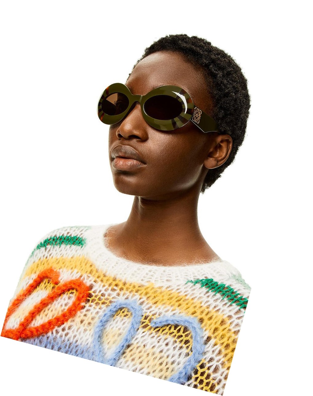 Loewe Oversized oval sunglasses in acetate Kakhi / Havana | 8413RBMYP