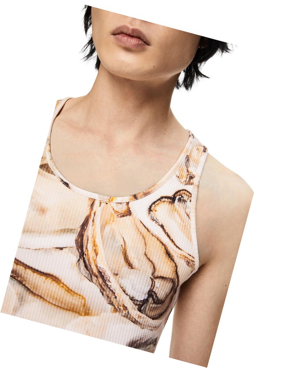 Loewe Oyster ribbed tank top in cotton Beige Clair Multicolore | 6052NMWOG