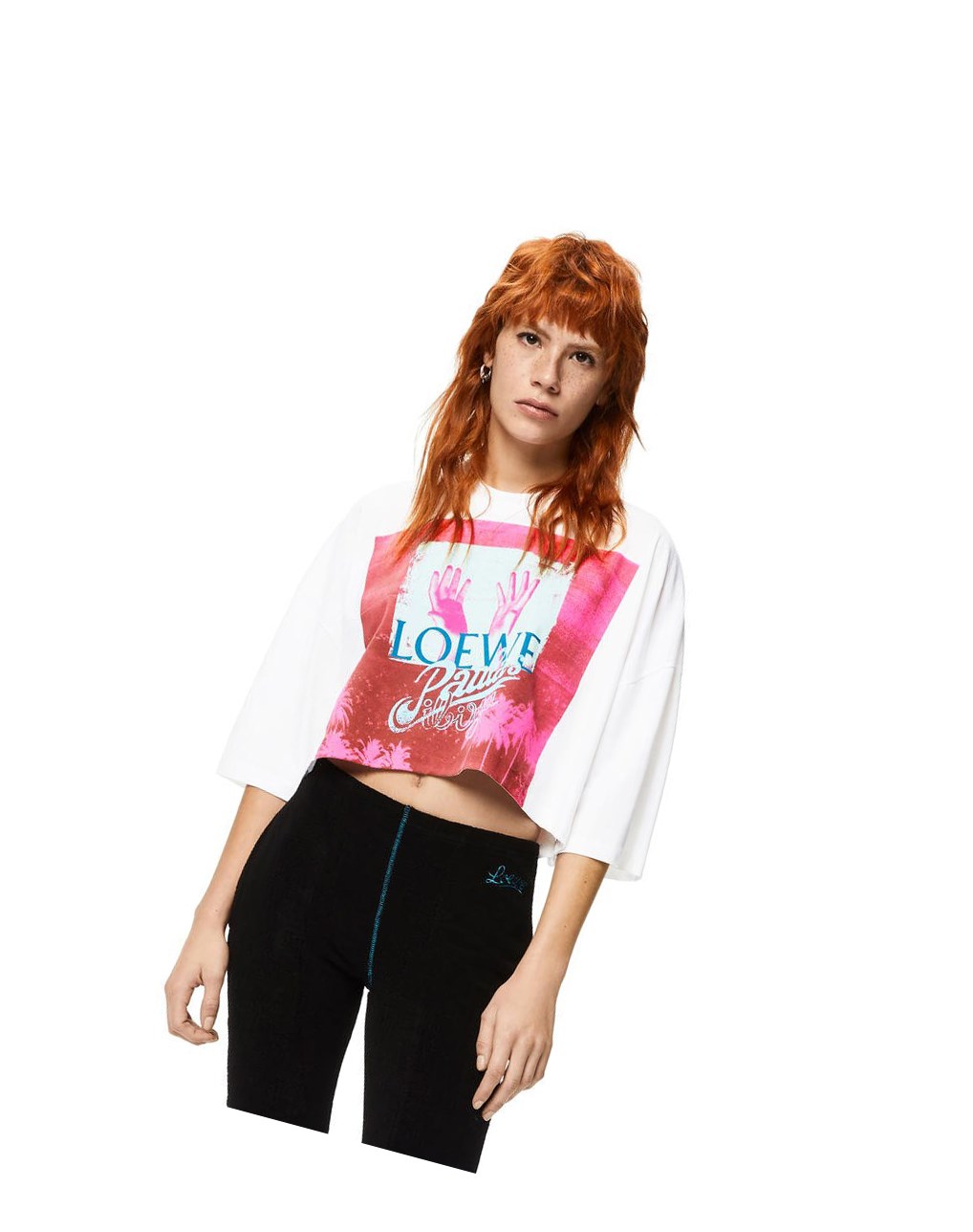 Loewe Palm cropped T-shirt in cotton Blanche Multicolore | 0623OABDE