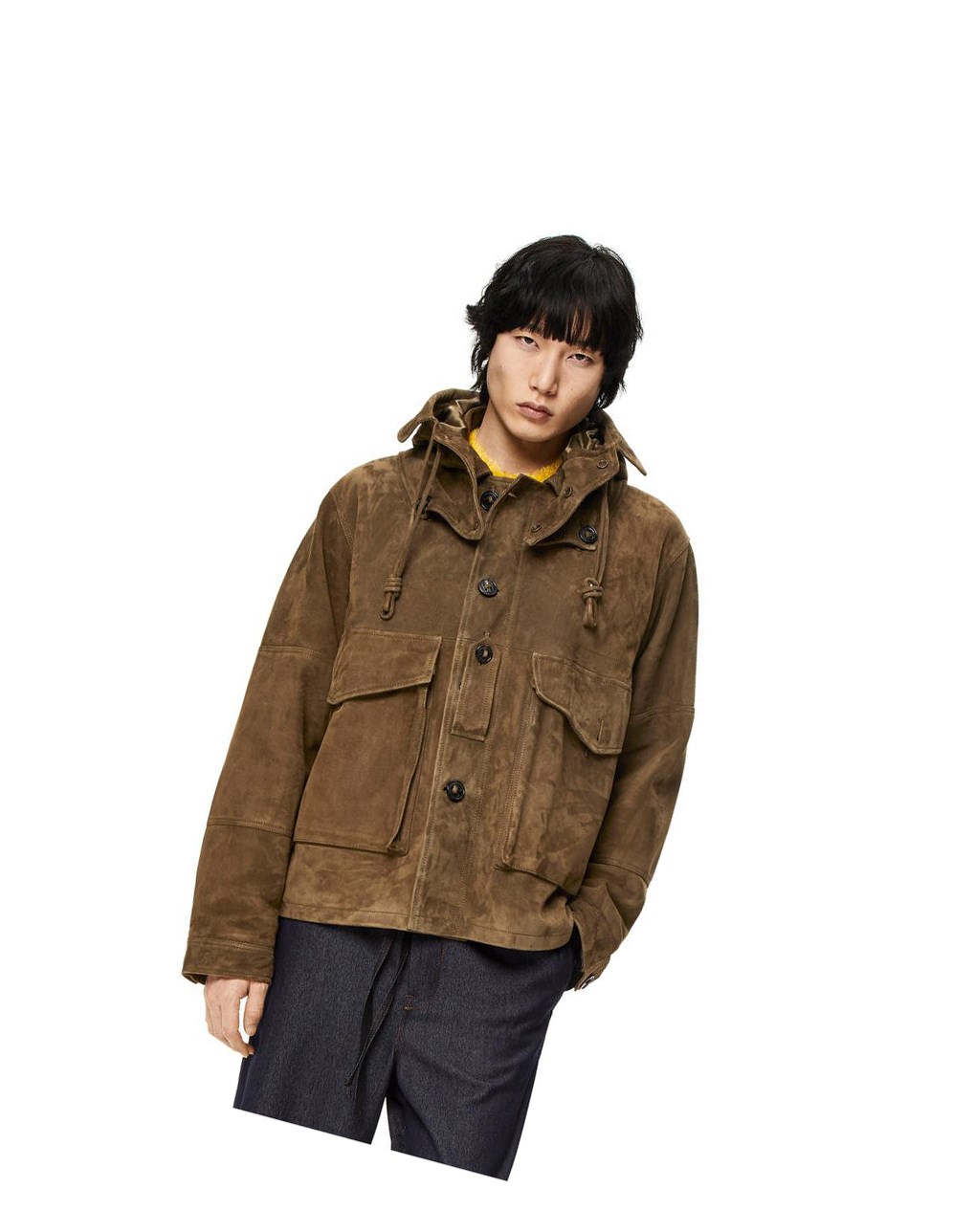 Loewe Parachute jacket in suede Vert Marron Foncé | 7348STHGW