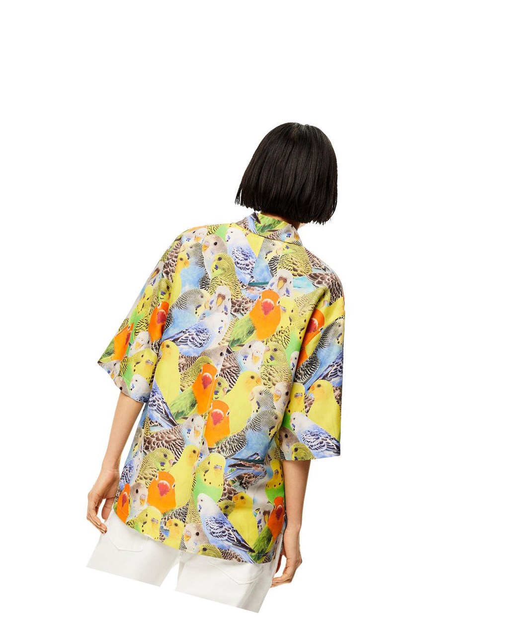 Loewe Parrots print shirt in silk Orange Bleu Jaune | 6082TYHQO