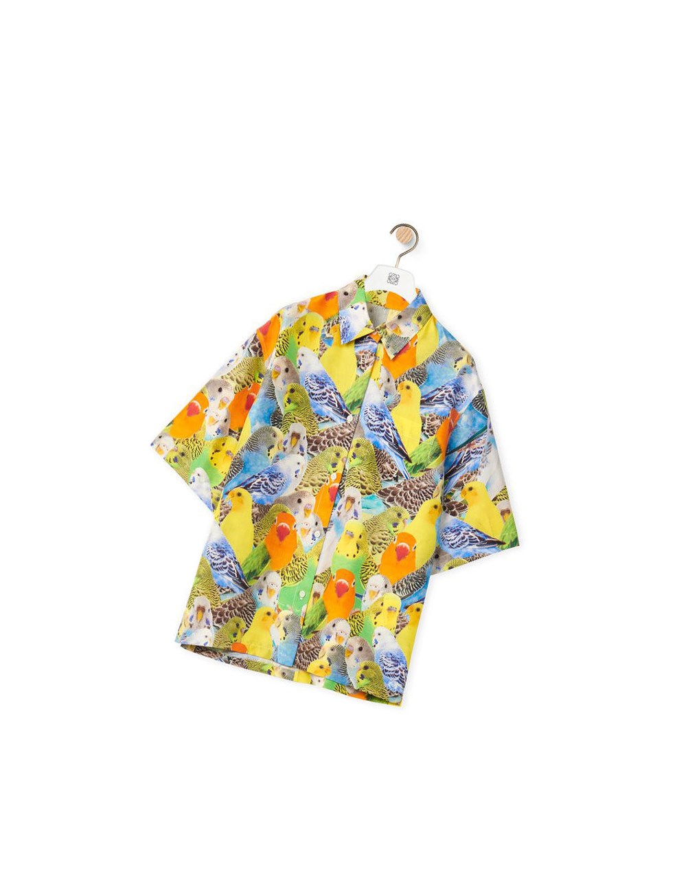 Loewe Parrots print shirt in silk Orange Bleu Jaune | 6082TYHQO