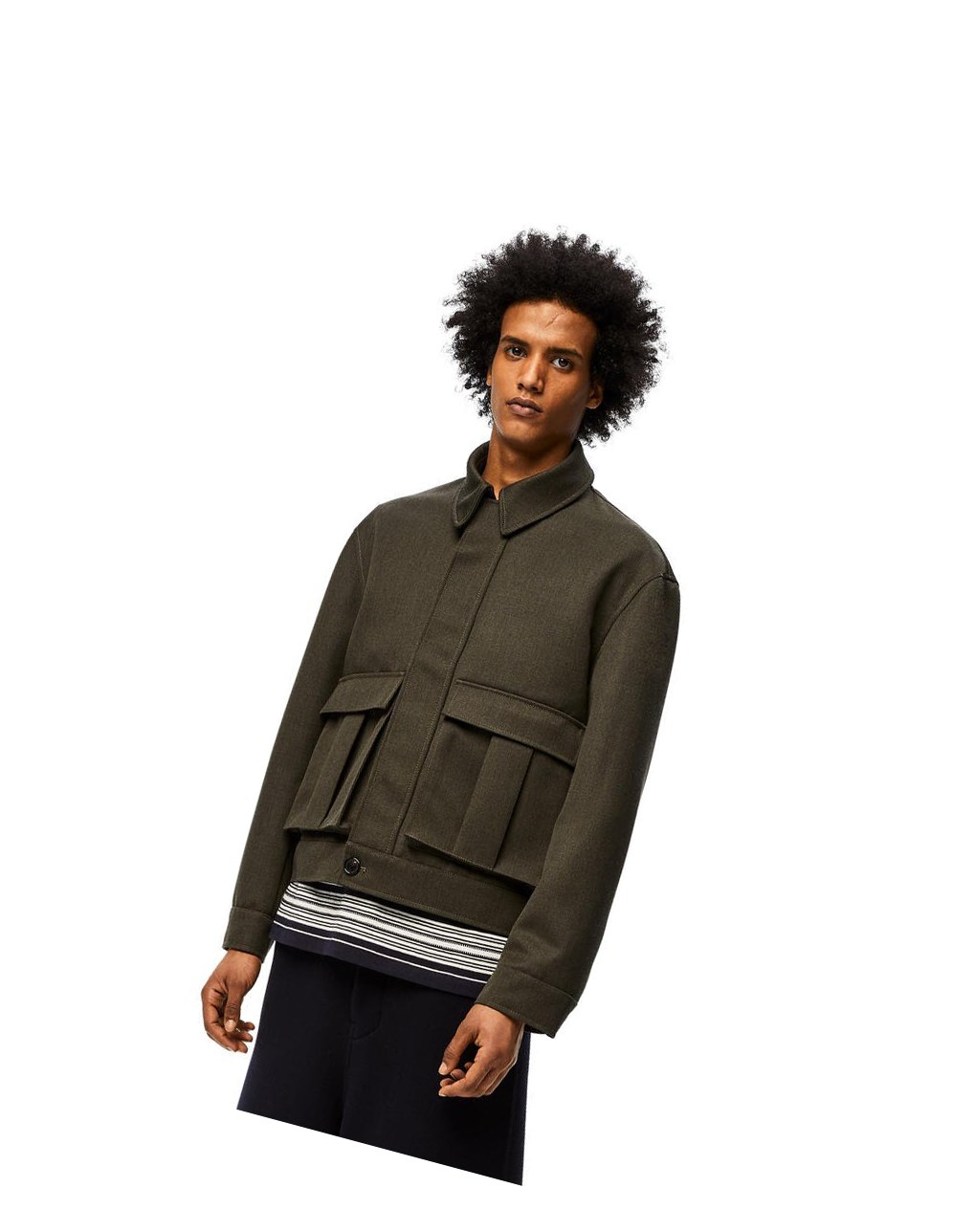 Loewe Patch pocket zip jacket in wool Kaki Vert | 5170HZCEB