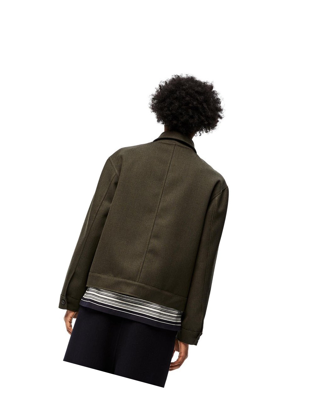 Loewe Patch pocket zip jacket in wool Kaki Vert | 5170HZCEB