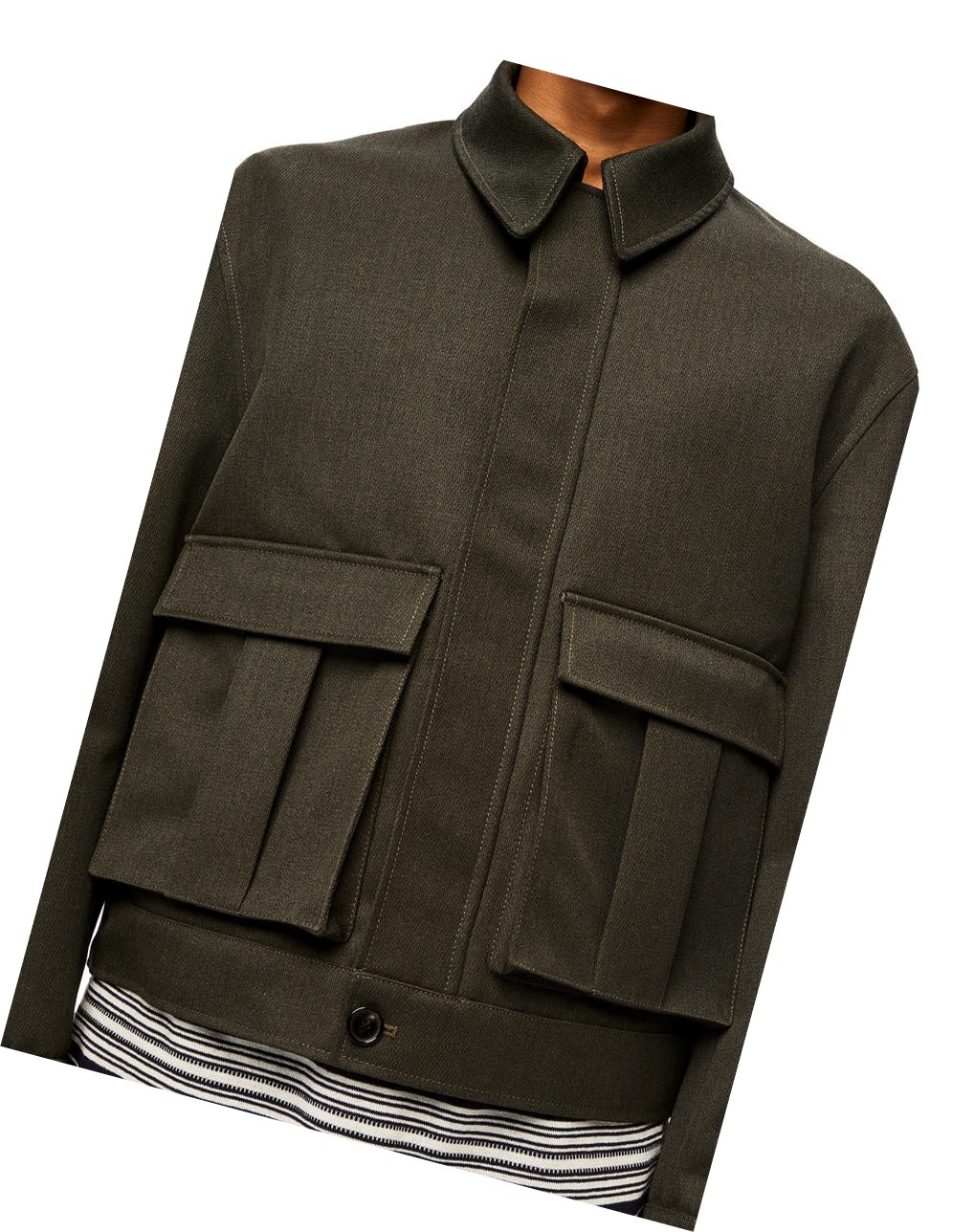 Loewe Patch pocket zip jacket in wool Kaki Vert | 5170HZCEB