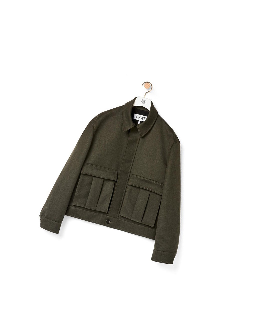 Loewe Patch pocket zip jacket in wool Kaki Vert | 5170HZCEB