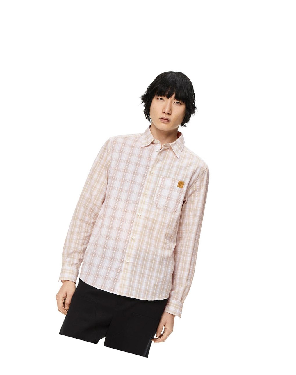 Loewe Patchwork check shirt in cotton Blanche Beige | 3506NUEGF