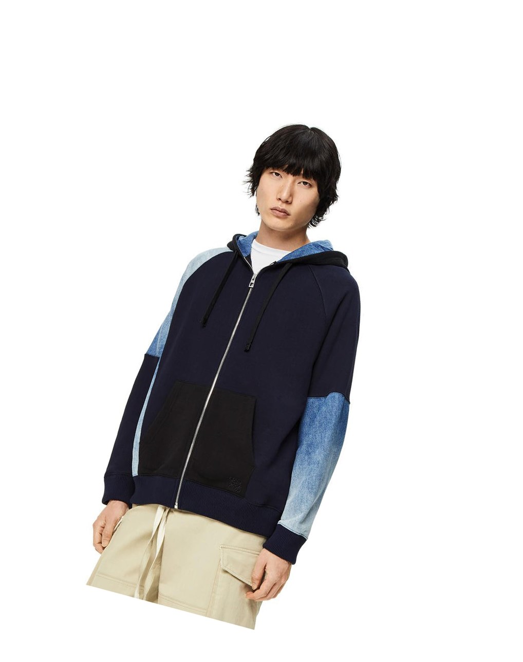 Loewe Patchwork hoodie in cotton Noir Bleu Marine Foncé | 9537GCJVA