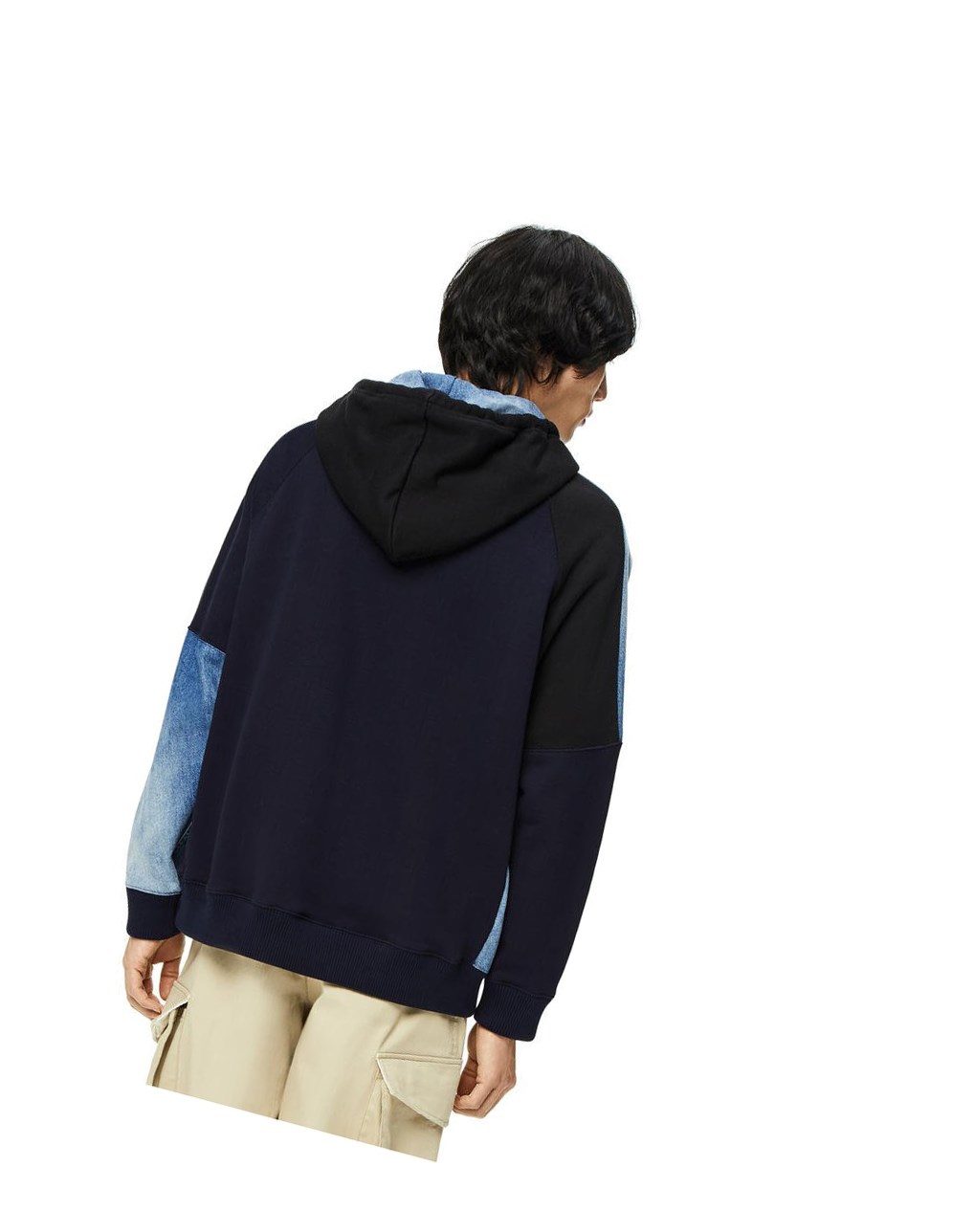 Loewe Patchwork hoodie in cotton Noir Bleu Marine Foncé | 9537GCJVA