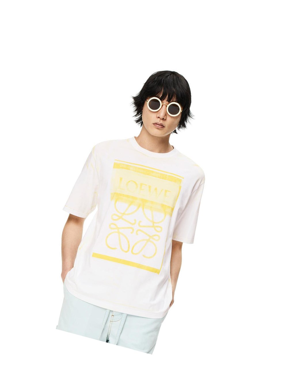 Loewe Photocopy Anagram T-shirt in cotton Blanche Jaune | 4129YTPXJ