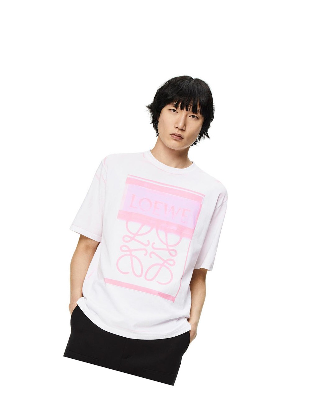 Loewe Photocopy Anagram T-shirt in cotton Blanche Rose | 8056CKOMQ