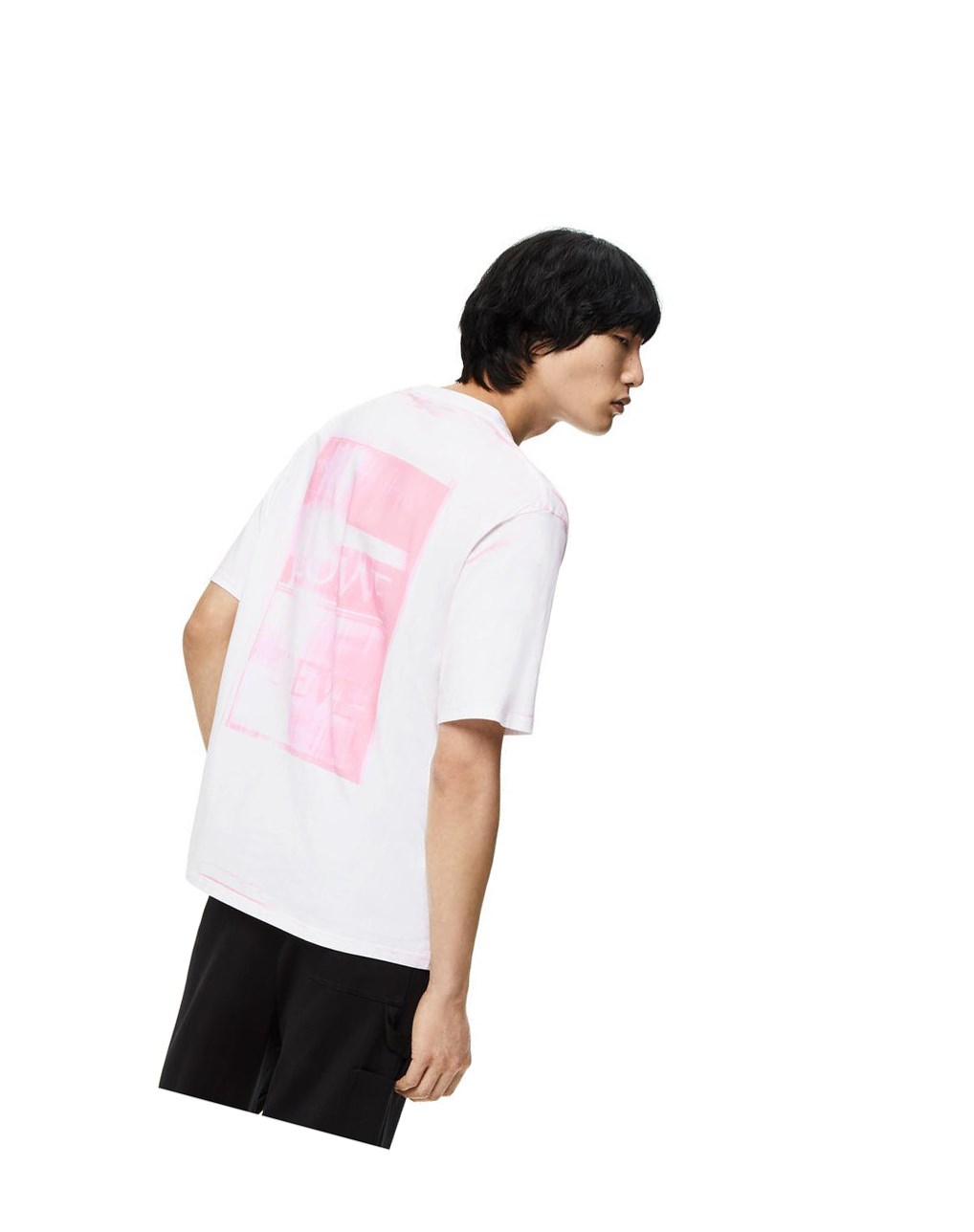 Loewe Photocopy Anagram T-shirt in cotton Blanche Rose | 8056CKOMQ