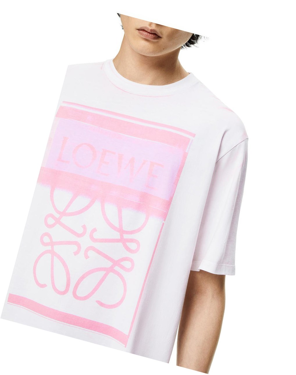 Loewe Photocopy Anagram T-shirt in cotton Blanche Rose | 8056CKOMQ