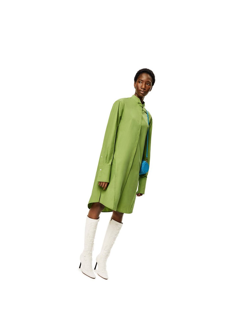 Loewe Pleated shirt dress in cotton Vert | 4193YXZHR