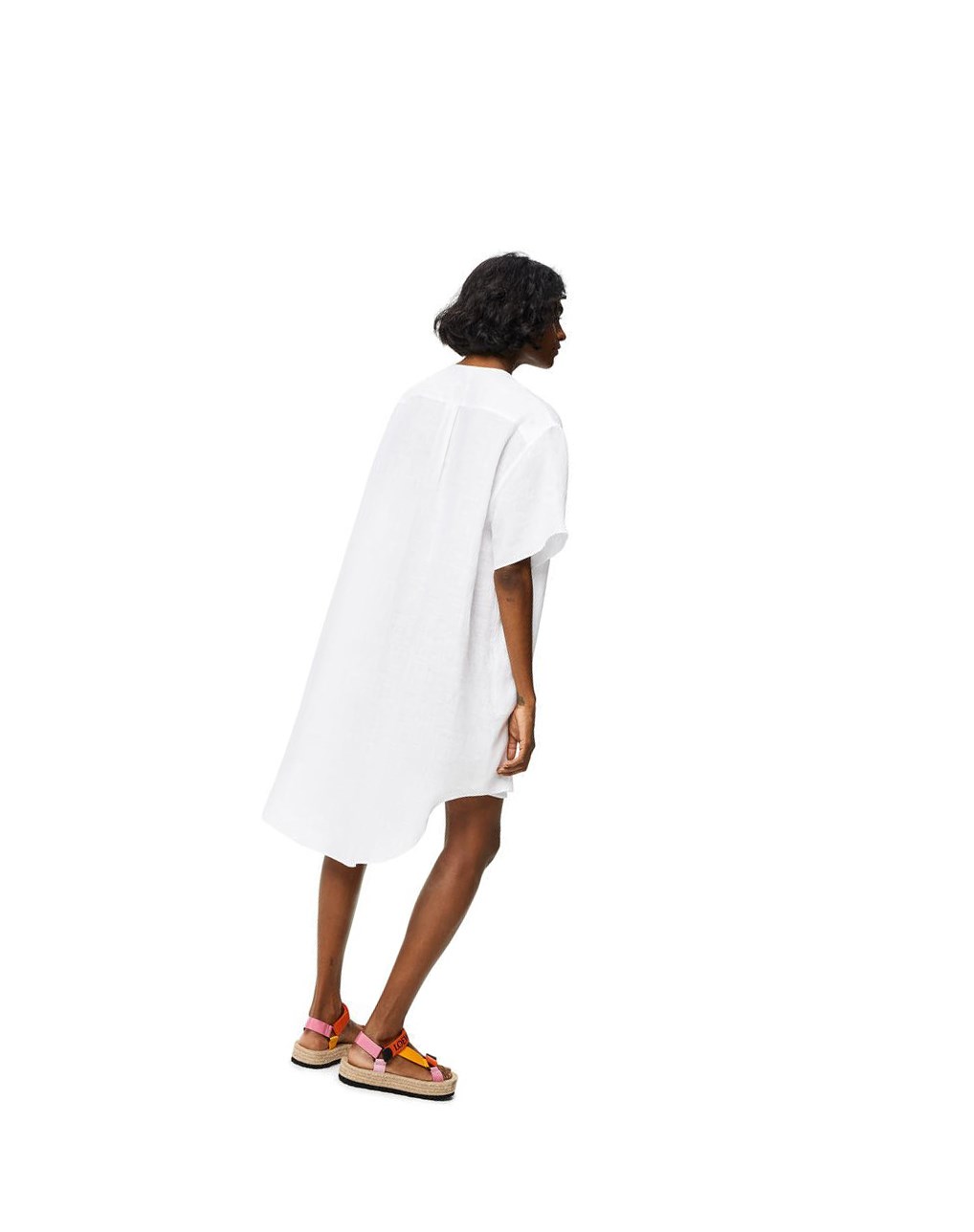 Loewe Pleated shirt dress in linen Blanche | 6412FXDUV