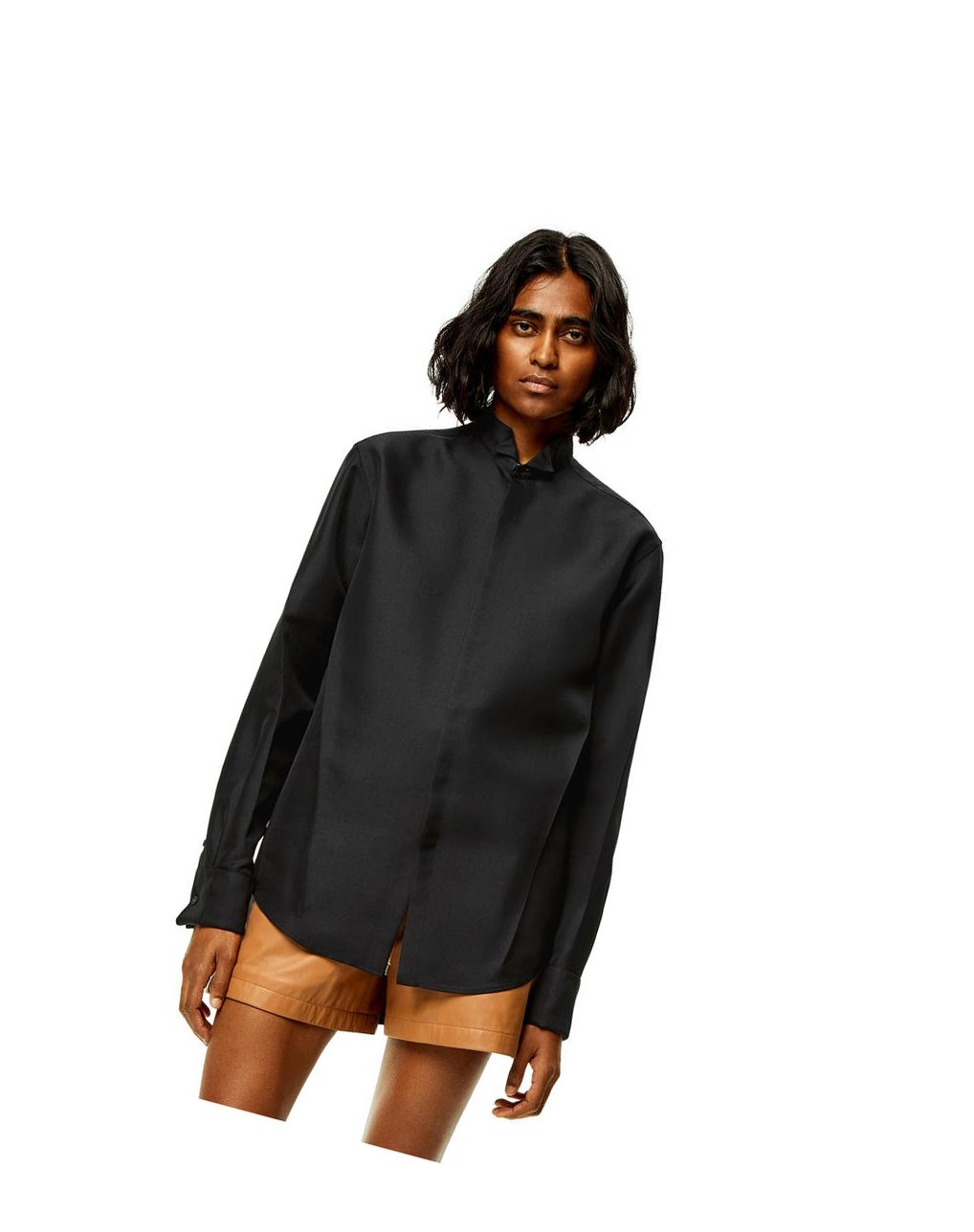 Loewe Pleated shirt in technical twill Noir | 2089DGHAT