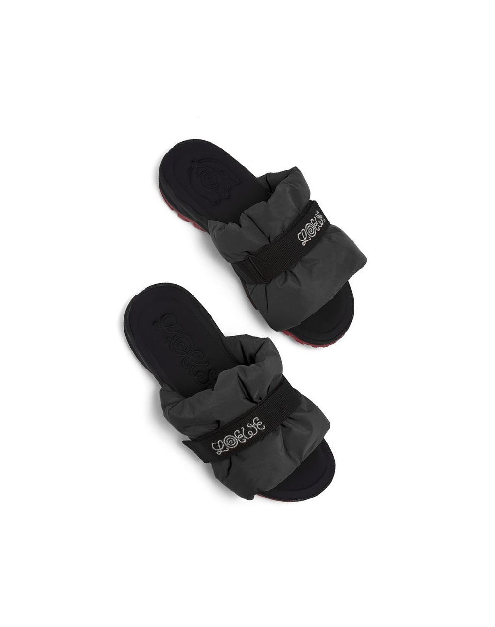 Loewe Pleated slide in nylon Noir | 3706NTEQW