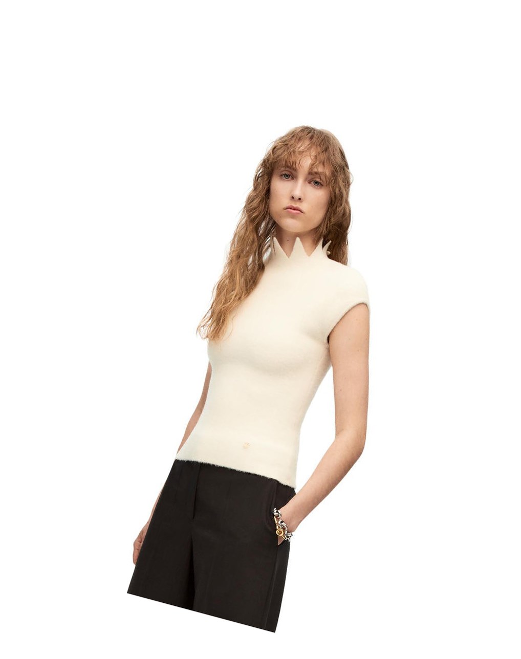 Loewe Pointy collar top in wool Blanche | 4735GNBSX