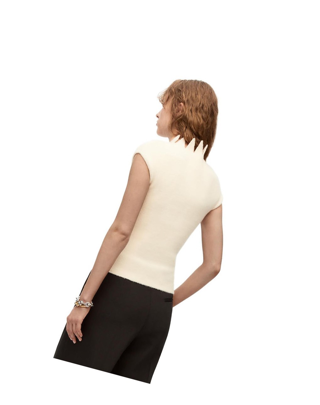 Loewe Pointy collar top in wool Blanche | 4735GNBSX