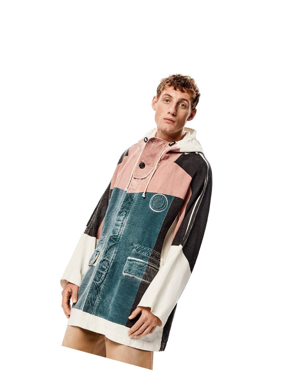 Loewe Printed hooded parka in linen and cotton Blanche Multicolore | 5612WXJVS