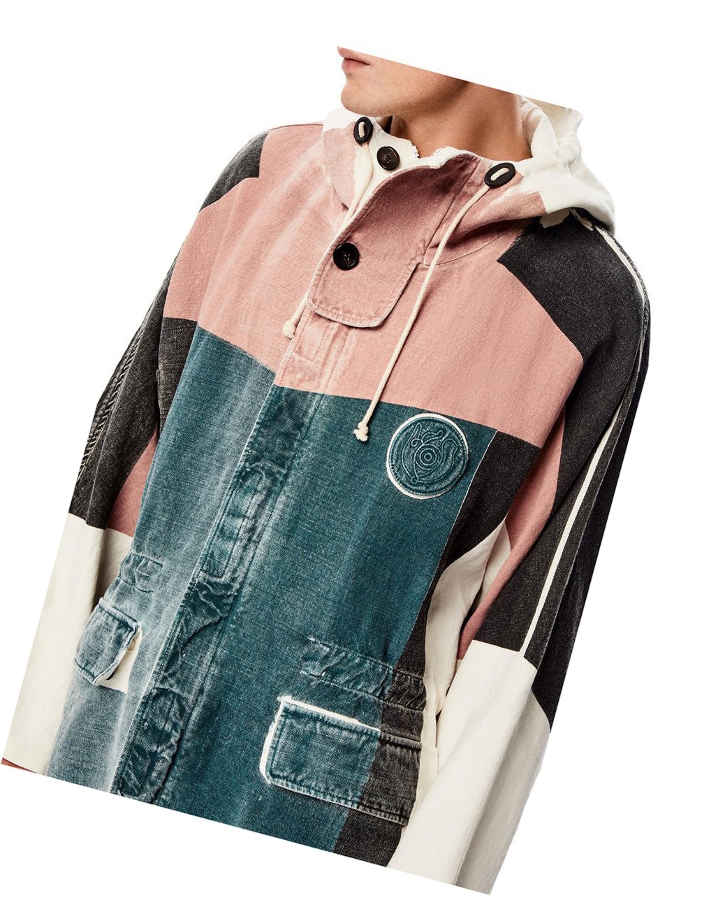 Loewe Printed hooded parka in linen and cotton Blanche Multicolore | 5612WXJVS