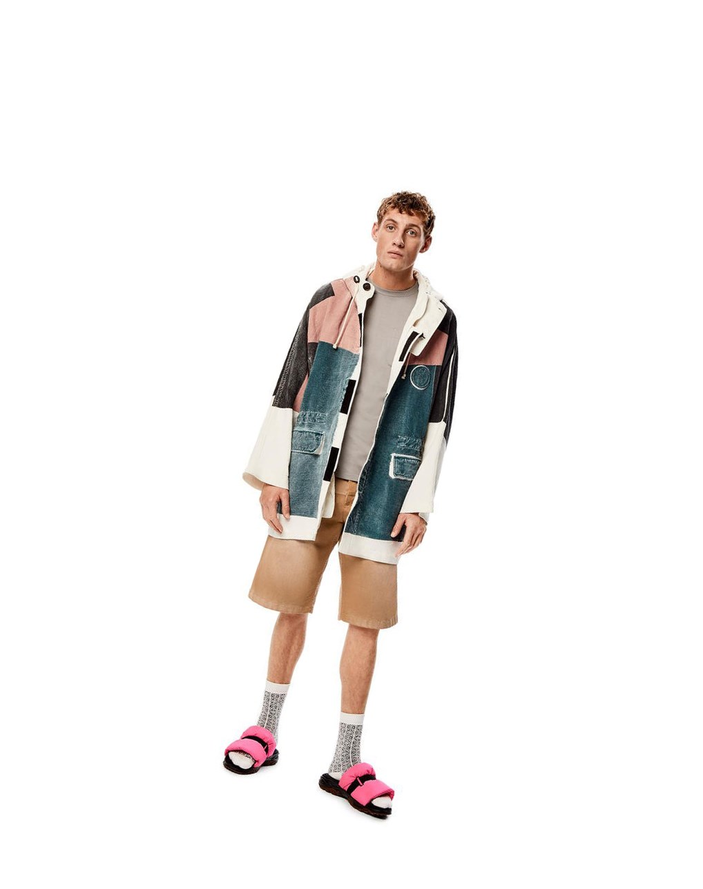 Loewe Printed hooded parka in linen and cotton Blanche Multicolore | 5612WXJVS