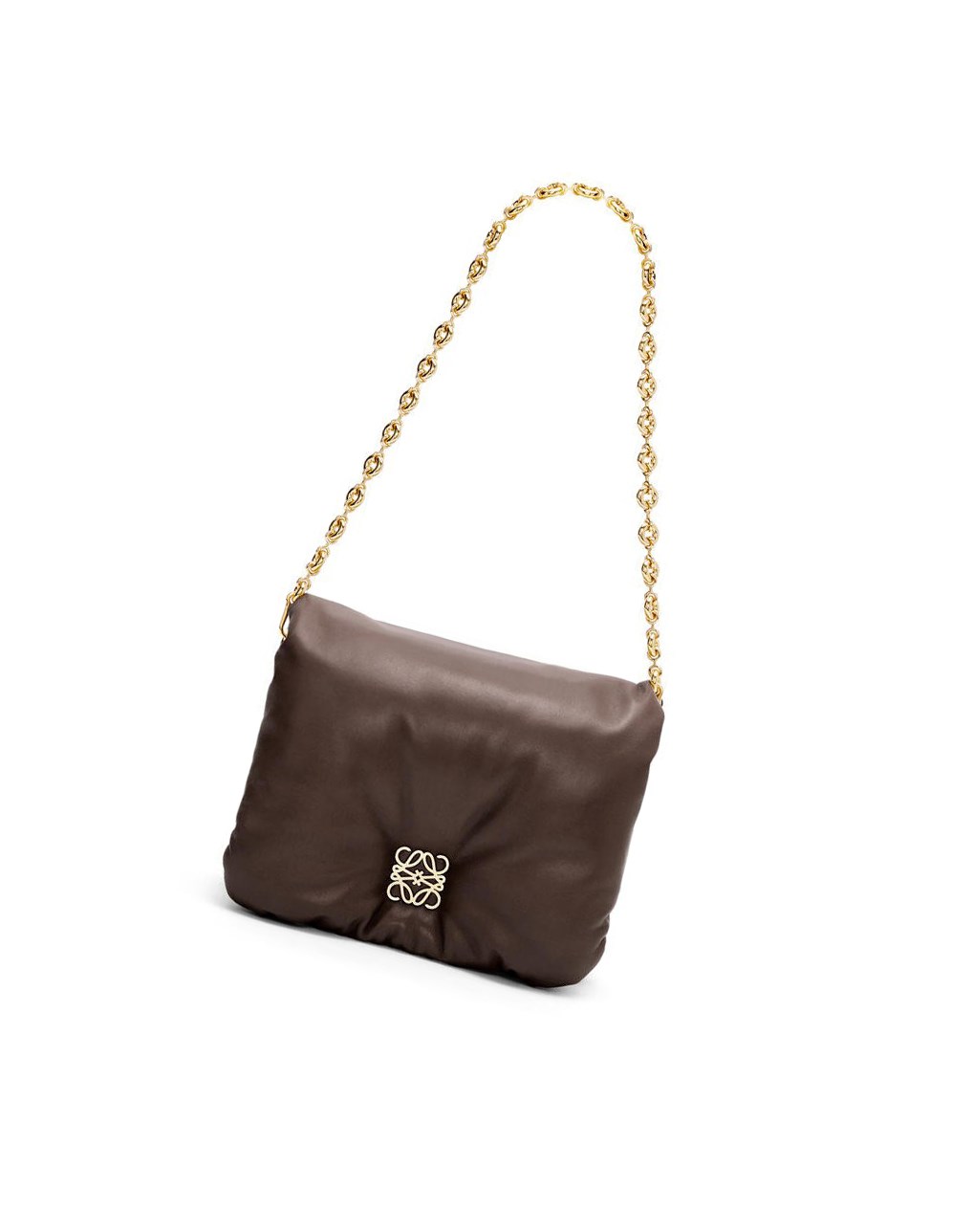 Loewe Puffer Goya bag in shiny nappa lambskin Chocolat Foncé | 6984ORCSI