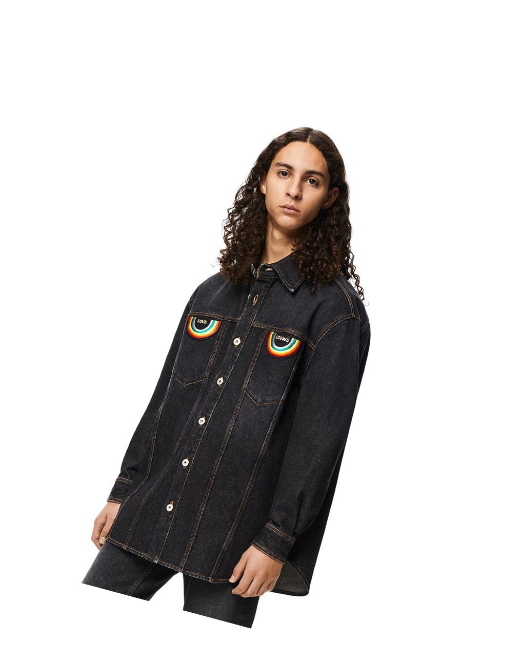 Loewe Rainbow patch overshirt in denim Noir | 9651HLFIB