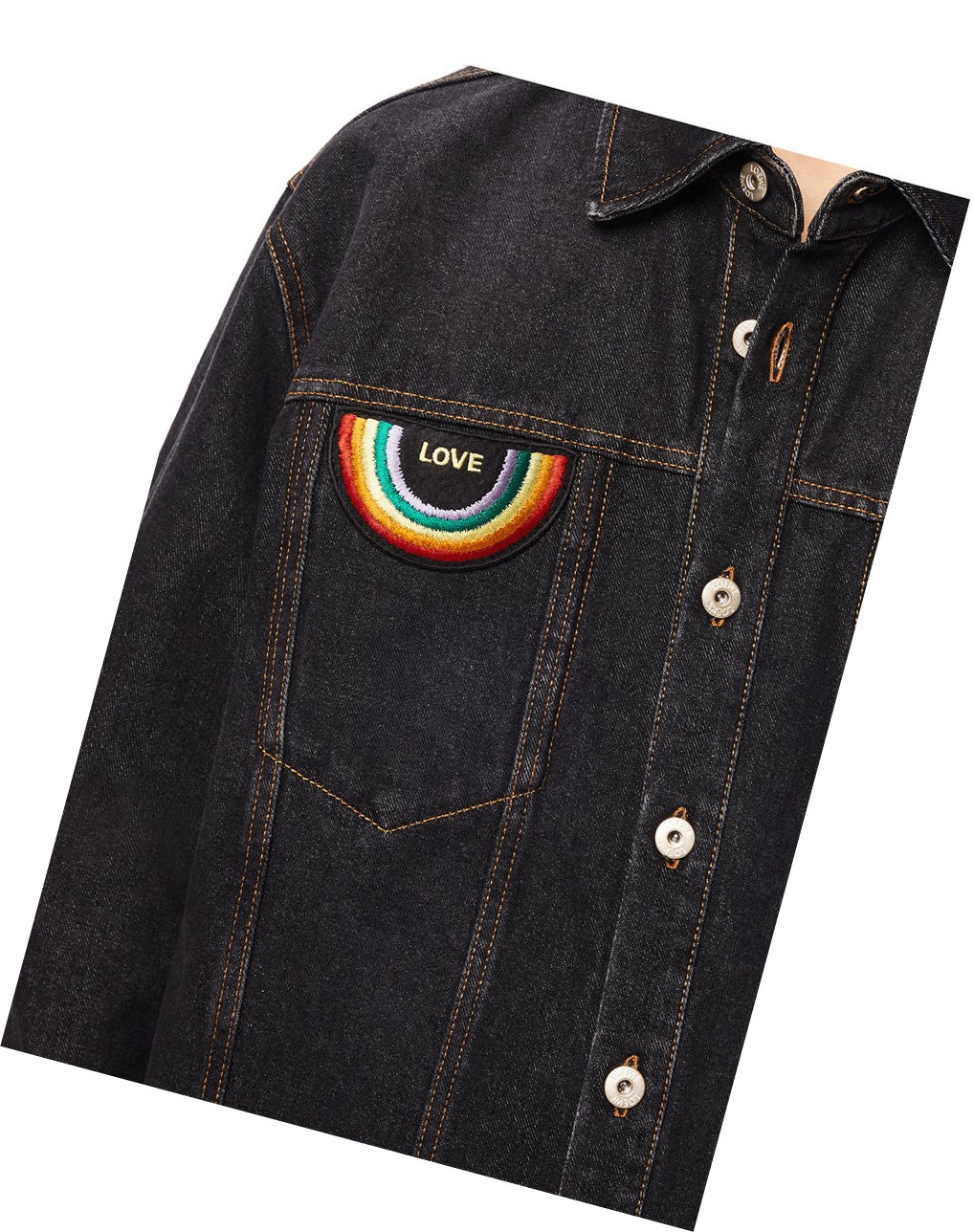 Loewe Rainbow patch overshirt in denim Noir | 9651HLFIB