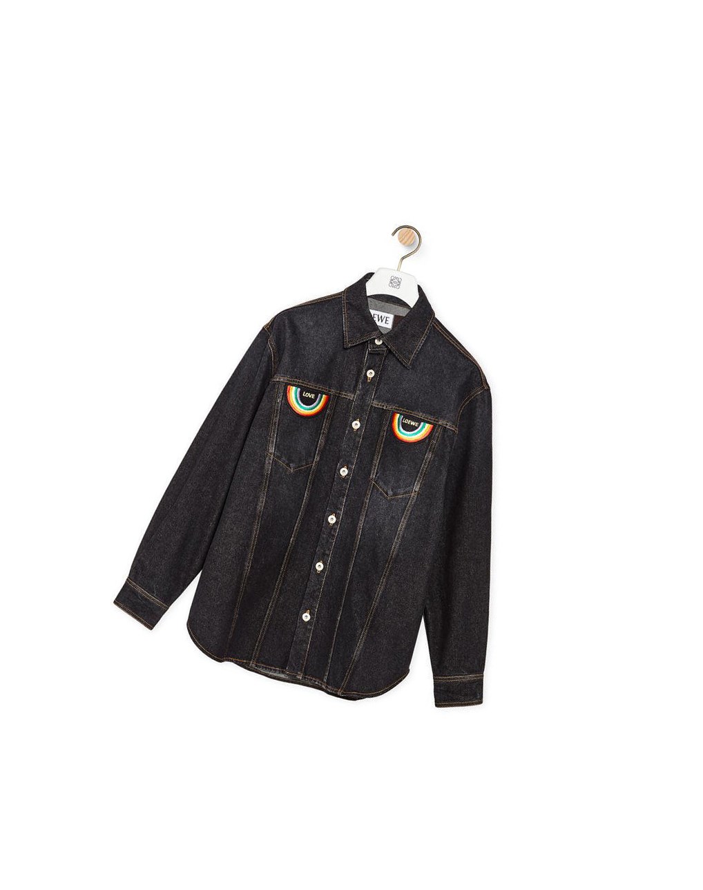 Loewe Rainbow patch overshirt in denim Noir | 9651HLFIB