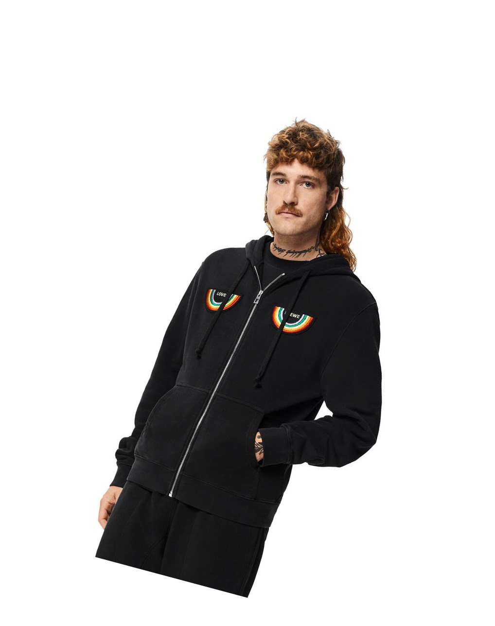 Loewe Rainbow patch zip-up hoodie in cotton Noir | 2913KVGSR