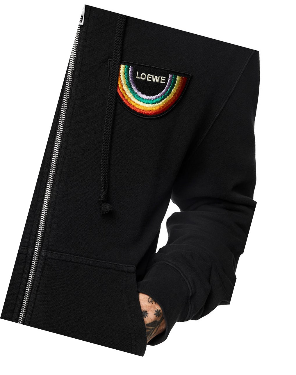 Loewe Rainbow patch zip-up hoodie in cotton Noir | 2913KVGSR