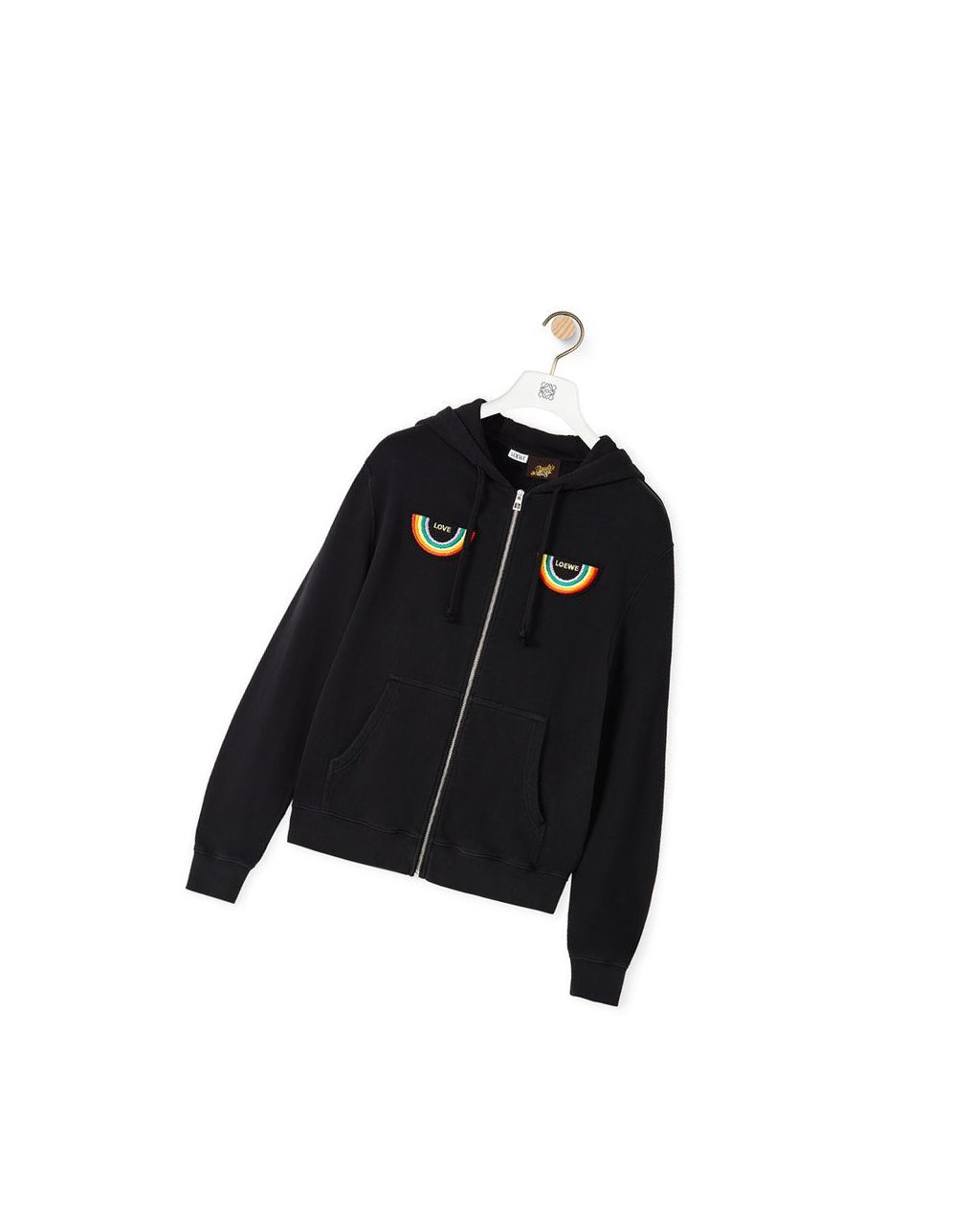 Loewe Rainbow patch zip-up hoodie in cotton Noir | 2913KVGSR