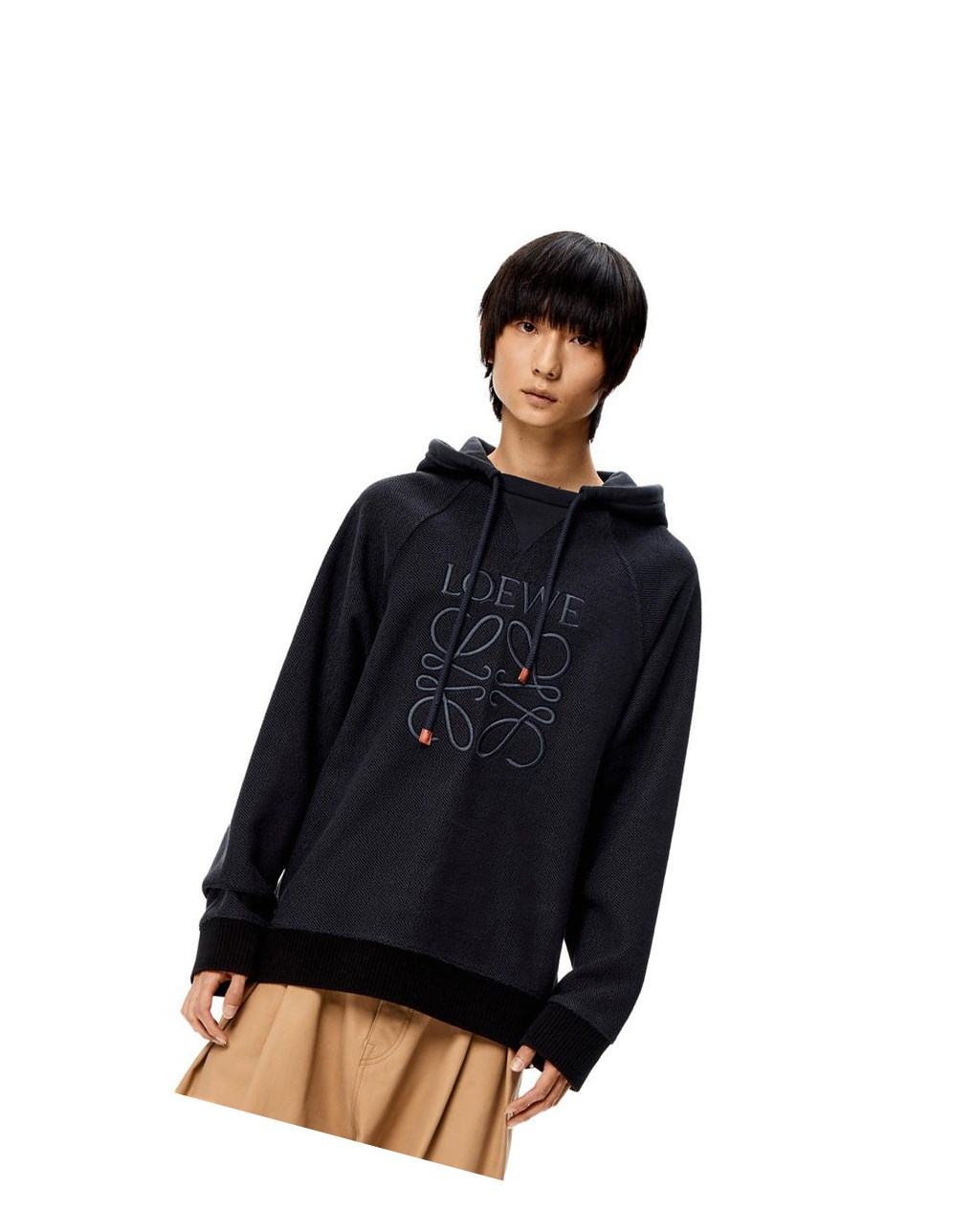 Loewe Reverse Anagram hoodie in cotton Bleu Marine Foncé | 9280IMUBX