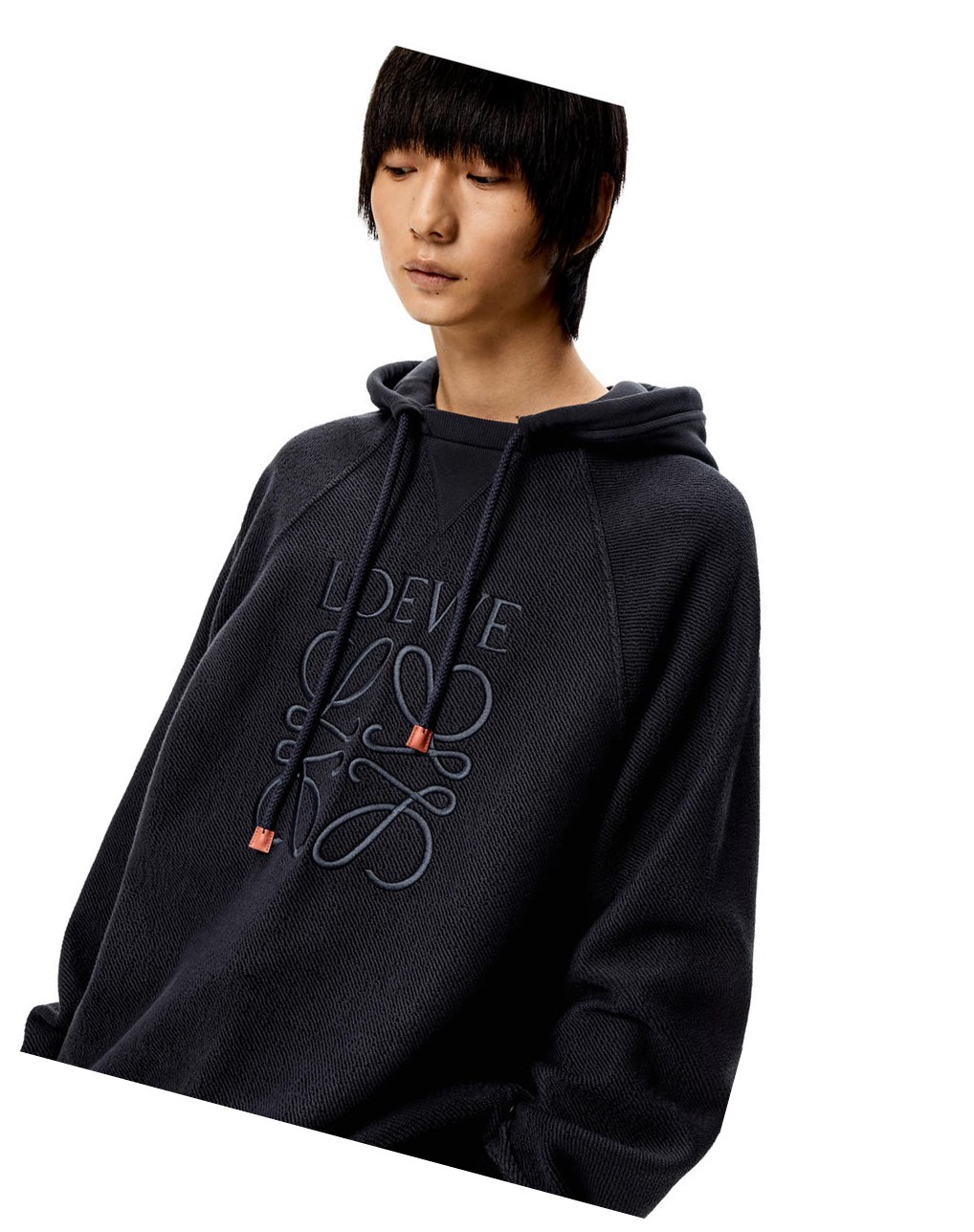 Loewe Reverse Anagram hoodie in cotton Bleu Marine Foncé | 9280IMUBX